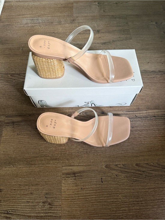 a new day Shoes - A New Day Clear Strap Nude/Raffia Block Heel Sandals -